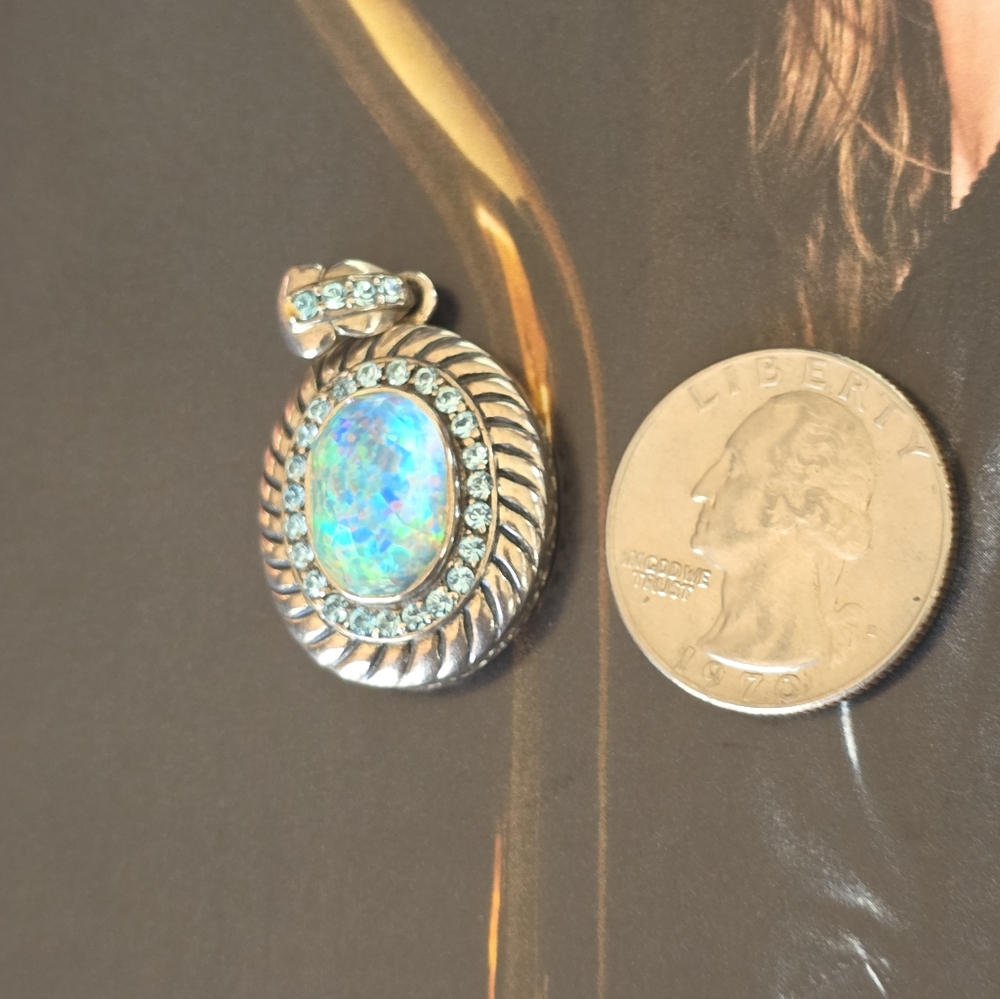 Elegant Sterling Silver and Opal Pendant w/ Aquamarine. - Picture 3 of 10